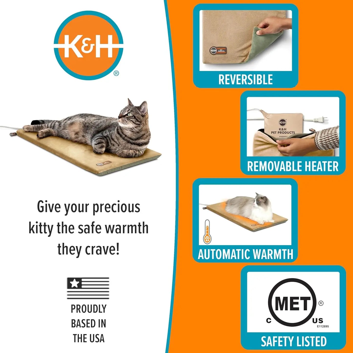 XMSJ Heated Cat Bed Pad For Indoor Cats Calming Warm Mat