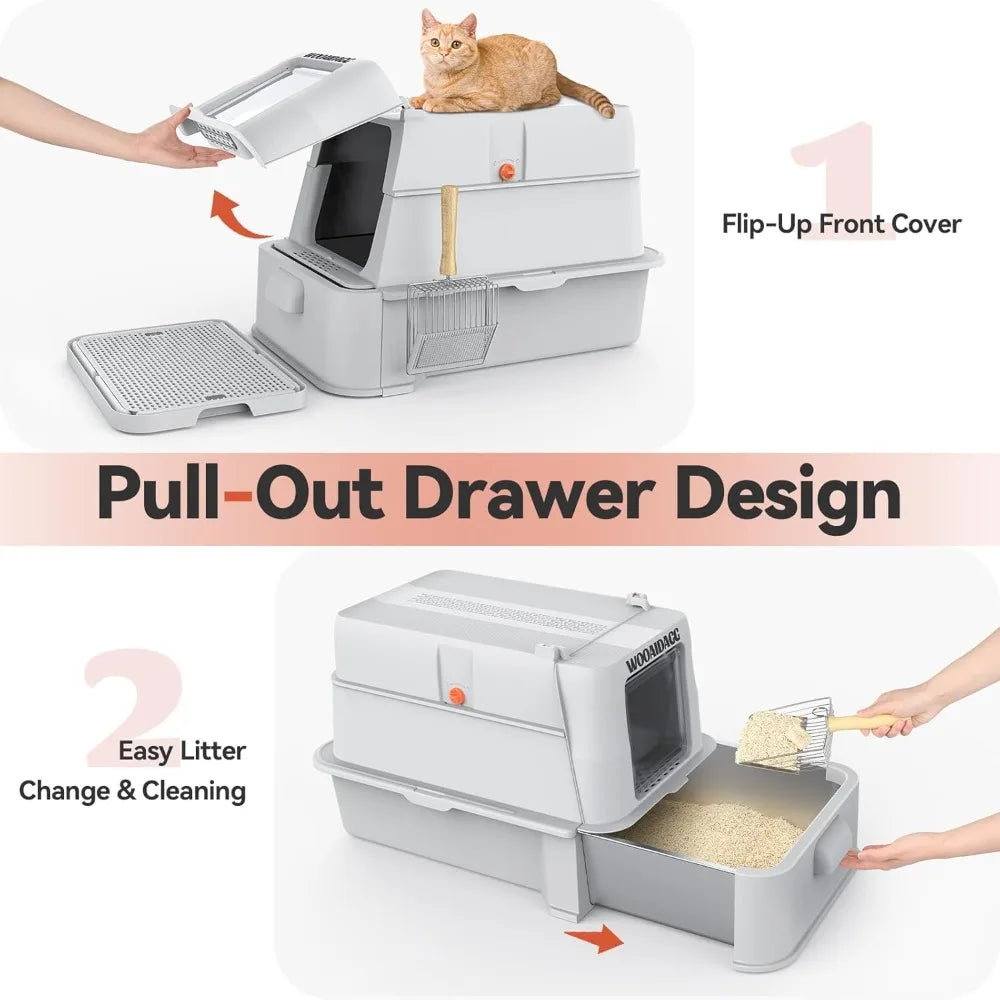 Stainless Steel Cat Litter Box With Odor Control Drawer
