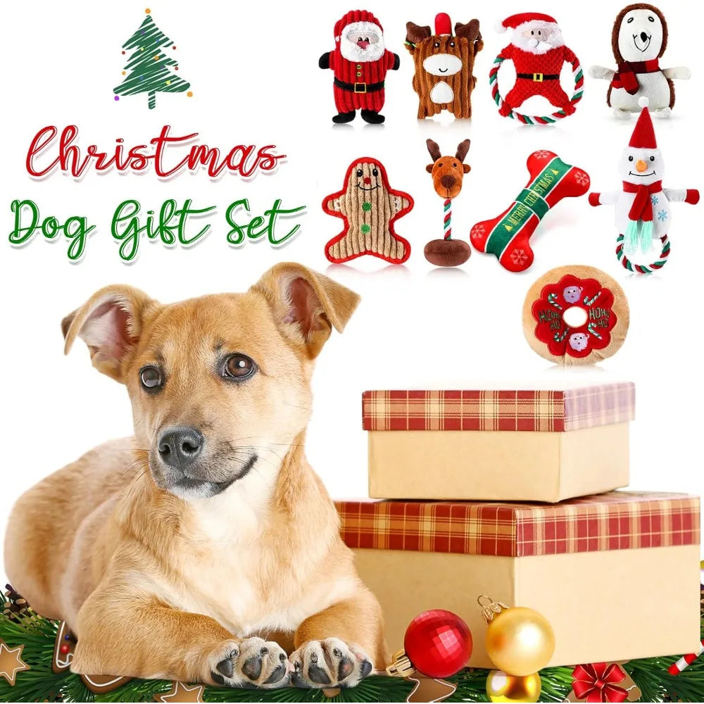 Hign-concerned Christmas Dog Toys 9 Pcs Squeaky Plush Chew Set