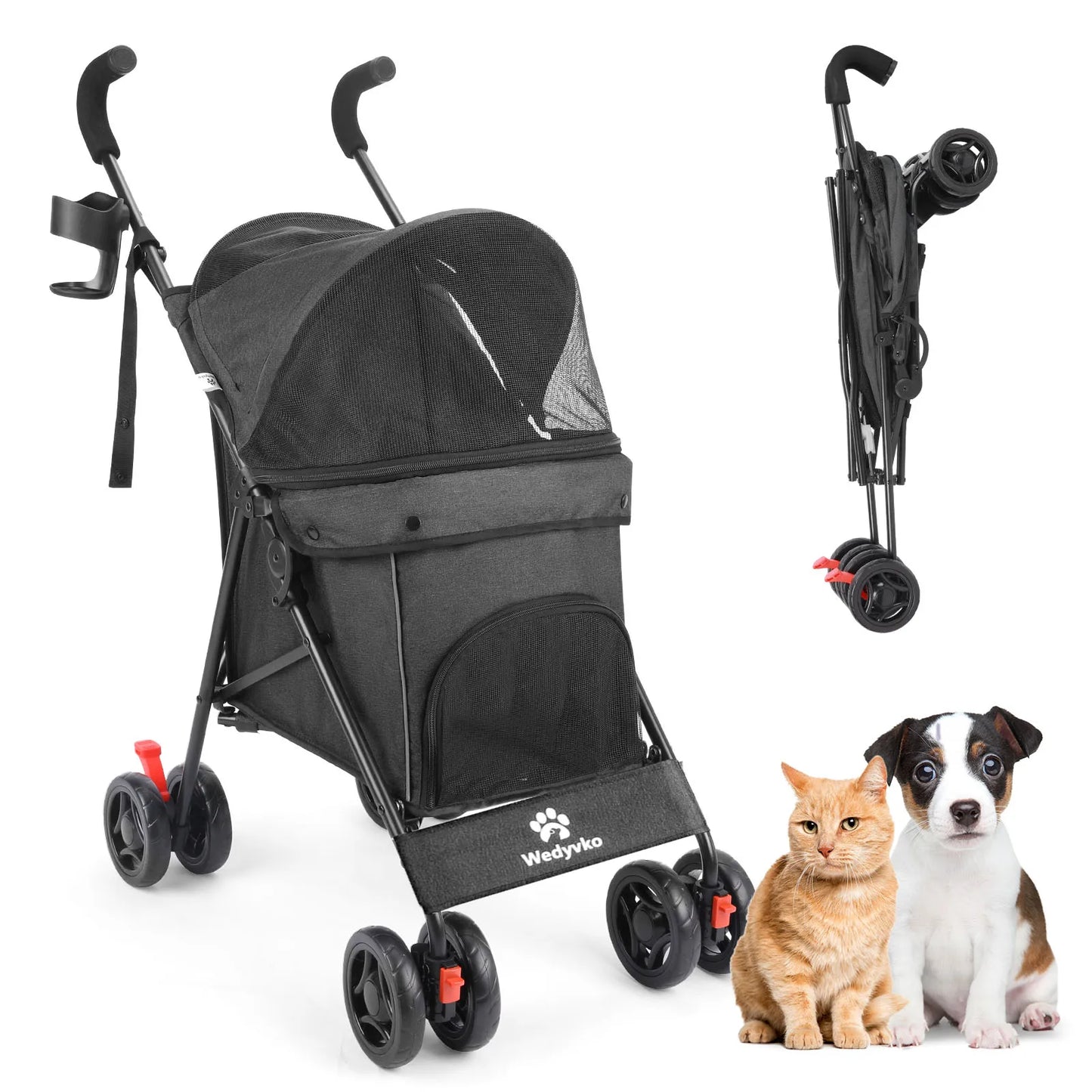 Wedyvko Pet Dog Stroller With Brakes And Storage Foldable