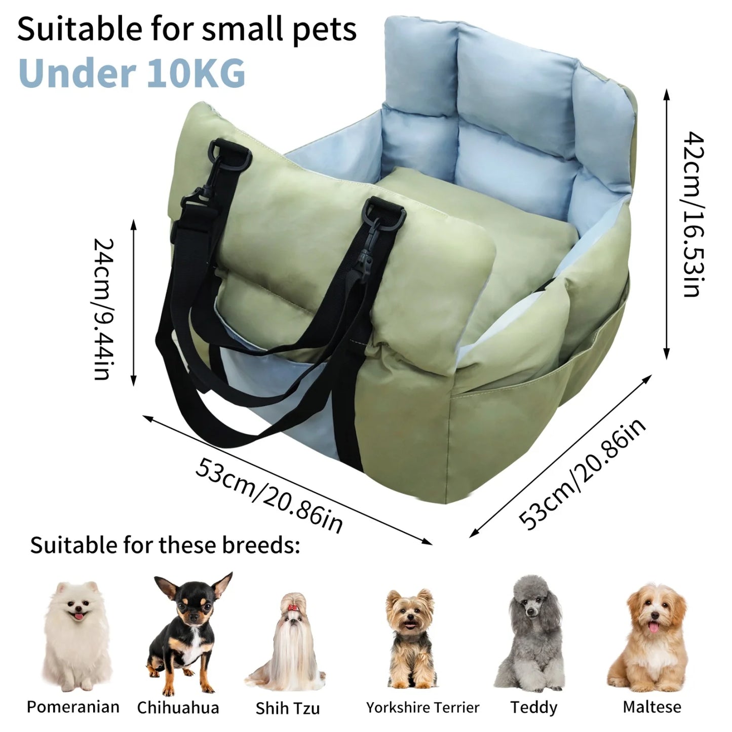 Small Dog Car Seat Travel Bed With Safety Belt Pocket