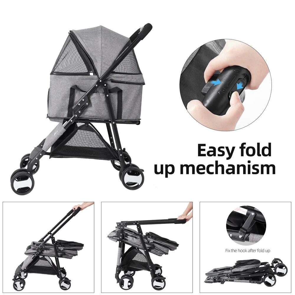 Foldable Pet Stroller For Cats And Dogs Travel Carrier
