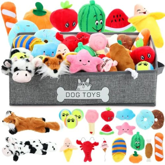 YAO HUI HUANG Dog Toy Set SqueakyCrinkle No Stuffing StorageBox