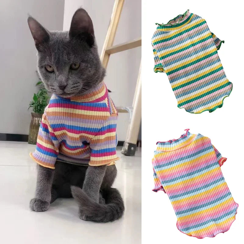 Striped Sphynx Cat Vest Shirt Cotton Pet Clothing for Cats