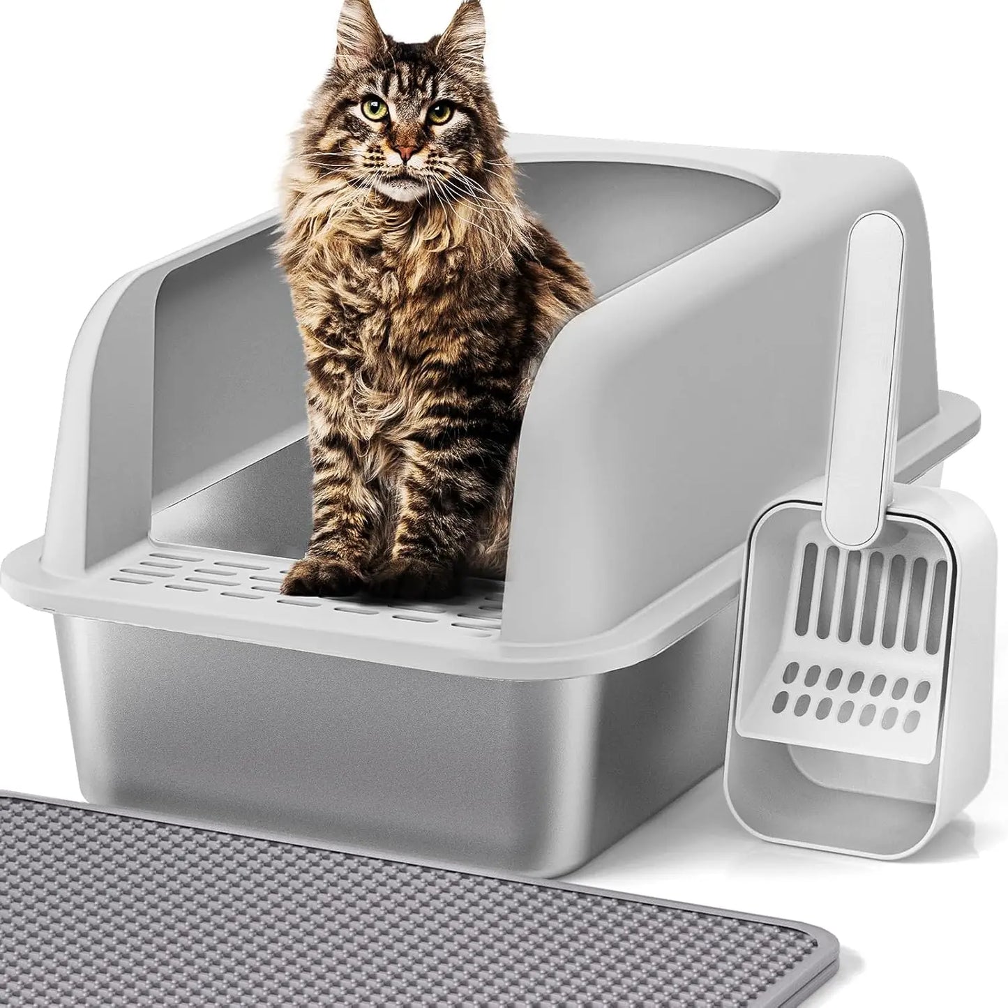 XMSJ Stainless Steel Cat Litter Box With Lid Extra Large