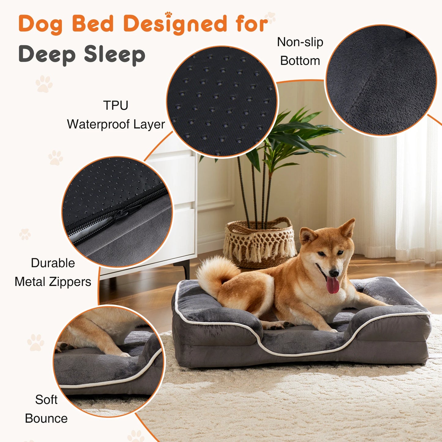 JHK Orthopedic Dog Bed With Memory Foam And Washable Cover