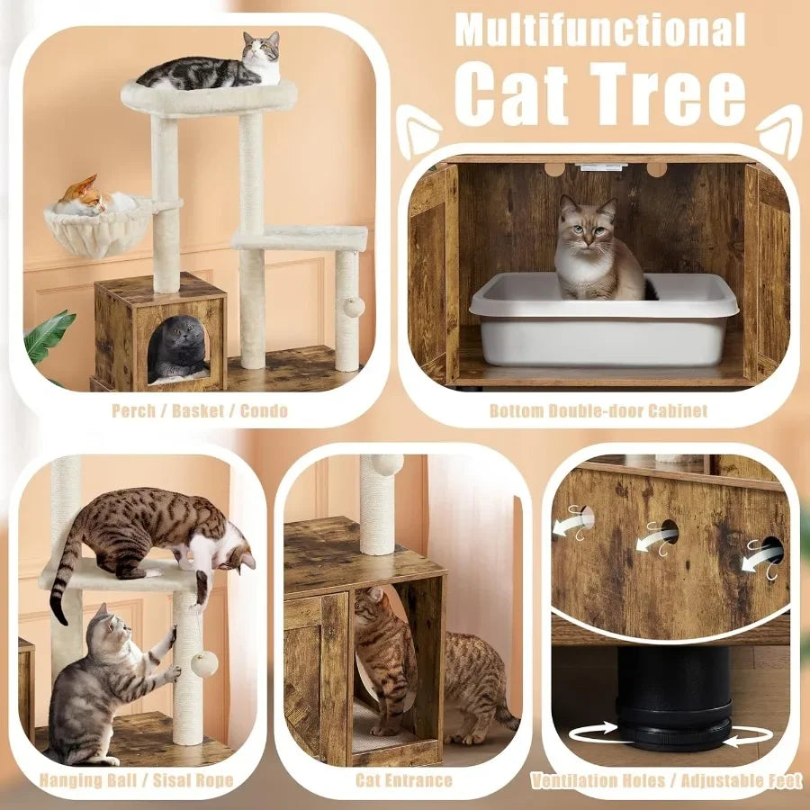 Feature Allinone Indoor Litter Box Enclosure With Integrated Cat Tree