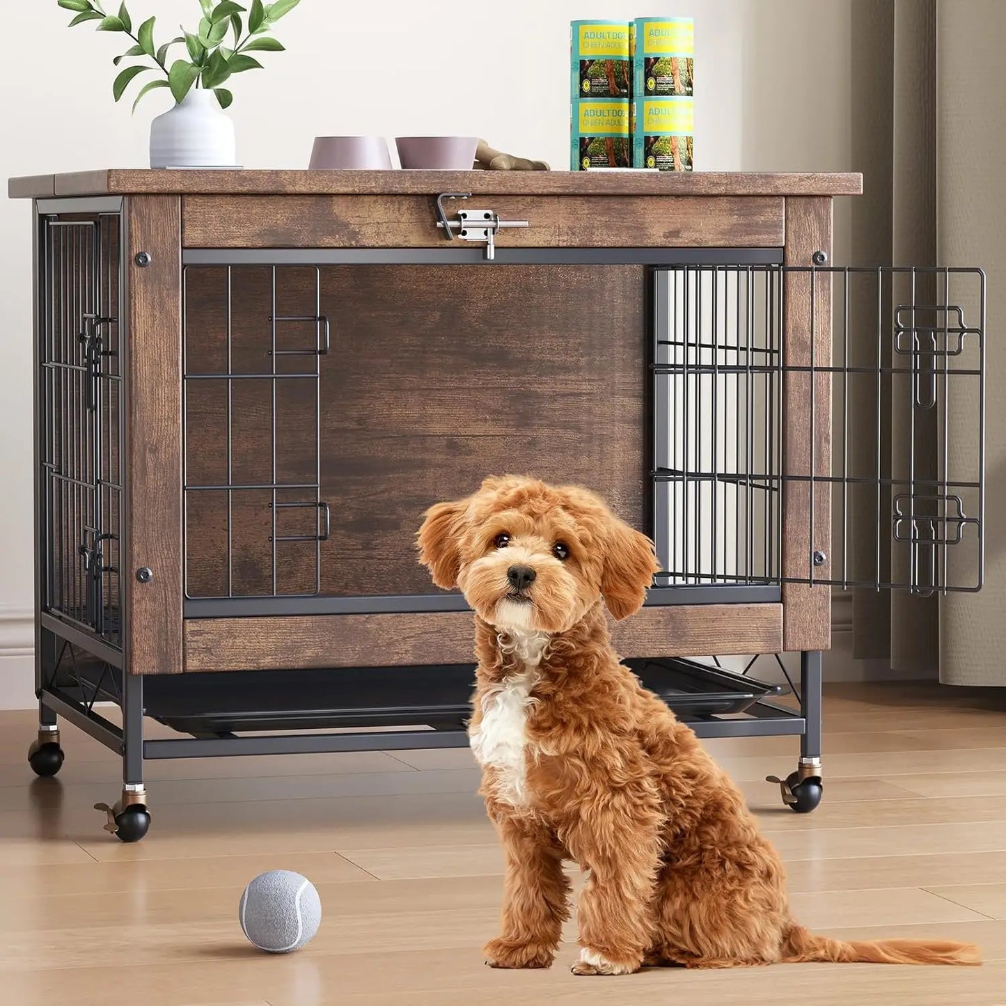 HiMISS Modern Wood And Metal Dog Crate Furniture End Table