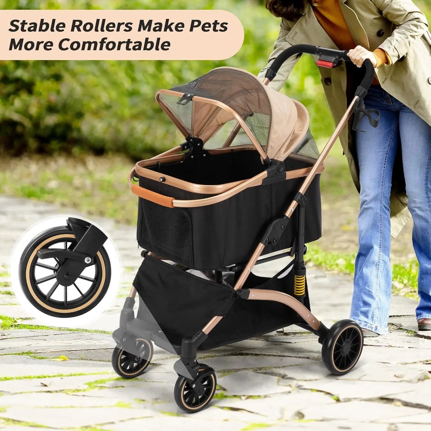 XMSJ 4-Wheel Premium 3-In-1 Foldable Pet Stroller Carrier