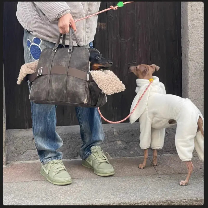 Leather Dog Carrier Bag For Travel Large Capacity Padded Hammock by Furtastic Pet Essentials