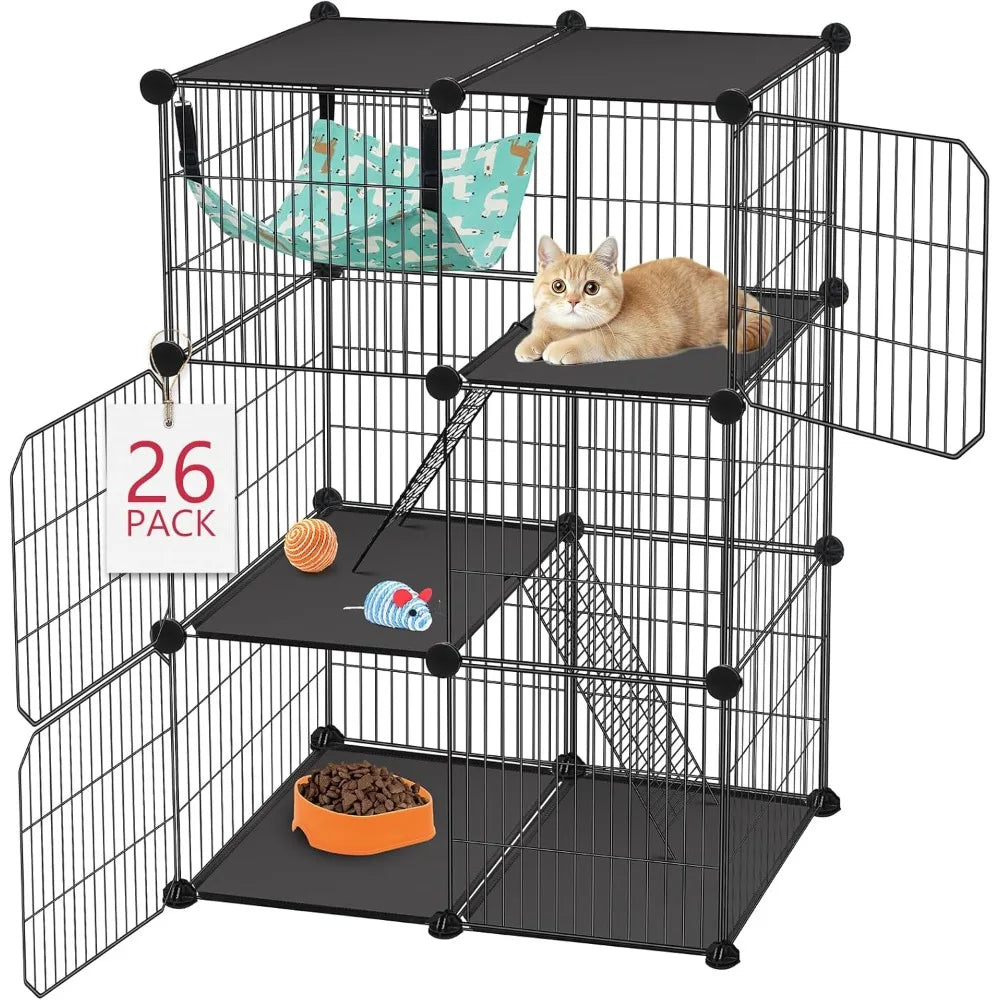 Three-Tier DIY Cat Cage Catio With Hammock For Indoor Outdoor