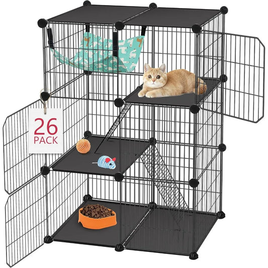 Three-Tier DIY Cat Cage Catio With Hammock For Indoor Outdoor