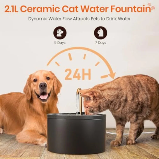 Ceramic Cat Water Fountain With Copper Spout Non Toxic Automatic