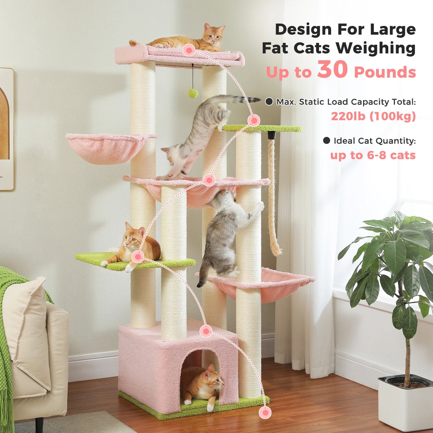 PEQULTICN Multi Level Cat Tree with Scratching Posts and Perch