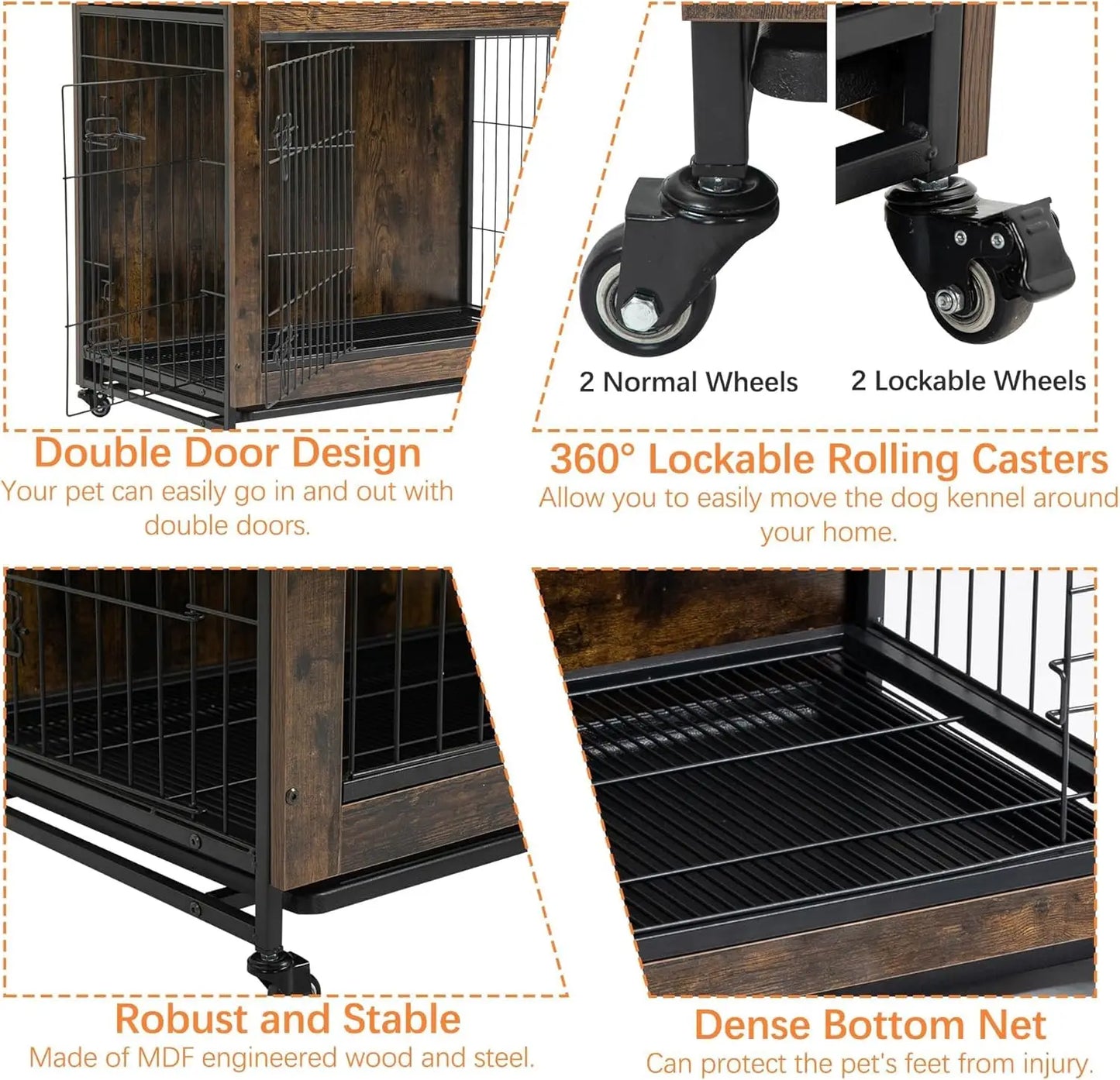 HiMISS Modern Wood And Metal Dog Crate Furniture End Table