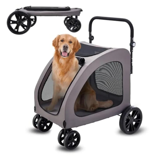 XMSJ Pet Stroller 4 Wheels Dog Carrier Brakes 160lbs Capacity