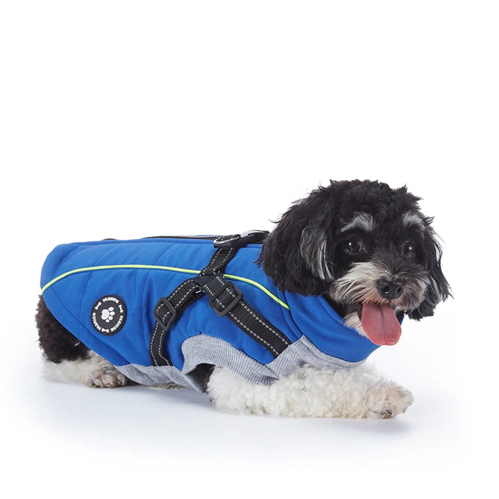 Waterproof Warm Dog Jacket With Harness Reflective Coat