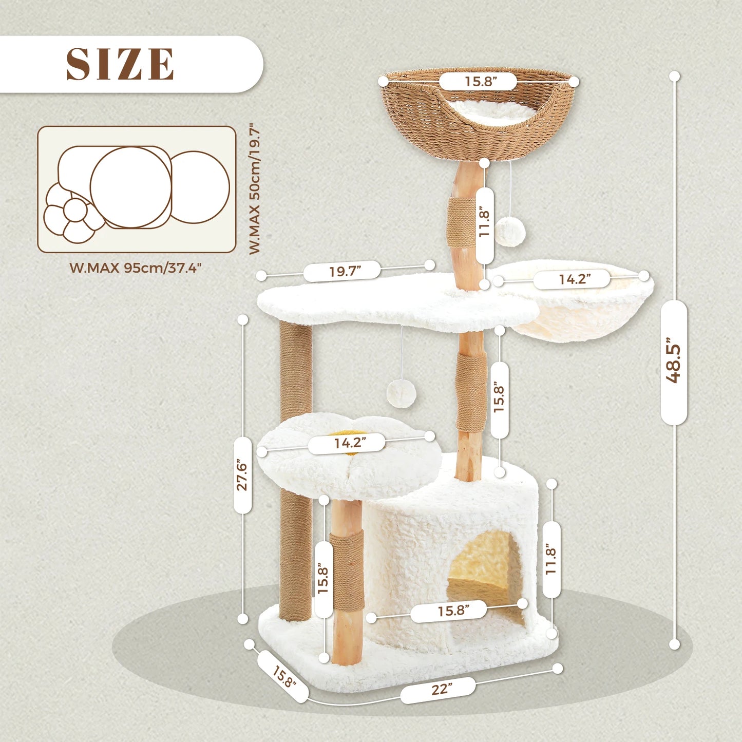 PEQULTICN Solid Wood Cat Tree Tower With Condo And Perches