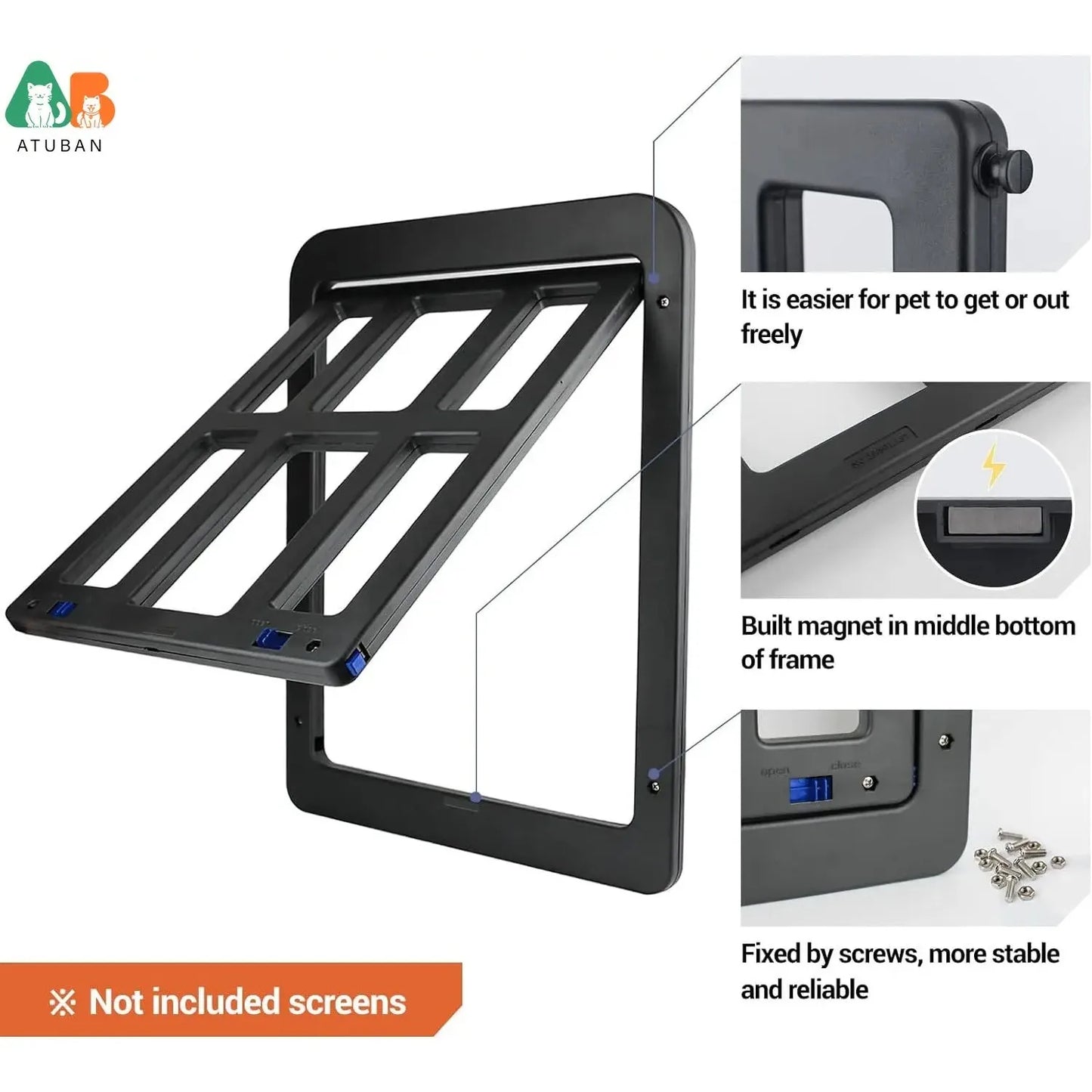 ATUBAN Dog Door For Sliding Door Lockable Magnetic Closure