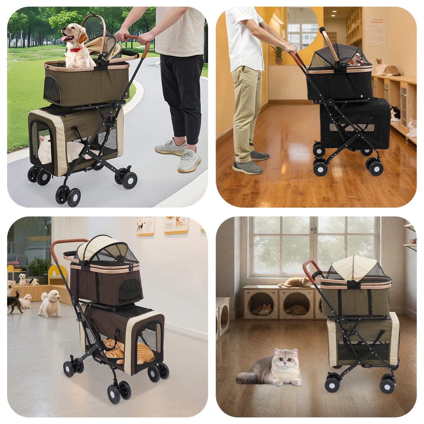 Breed Multifunctional Foldable Pet Stroller With 2 Carriers For Dogs