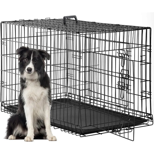 Folding Metal Dog Crate For Large Dogs With Double Door Indoor Outdoor