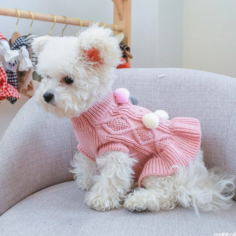 PETCIRCLECN Thick Cozy Wool Knit Dog Sweater Dress