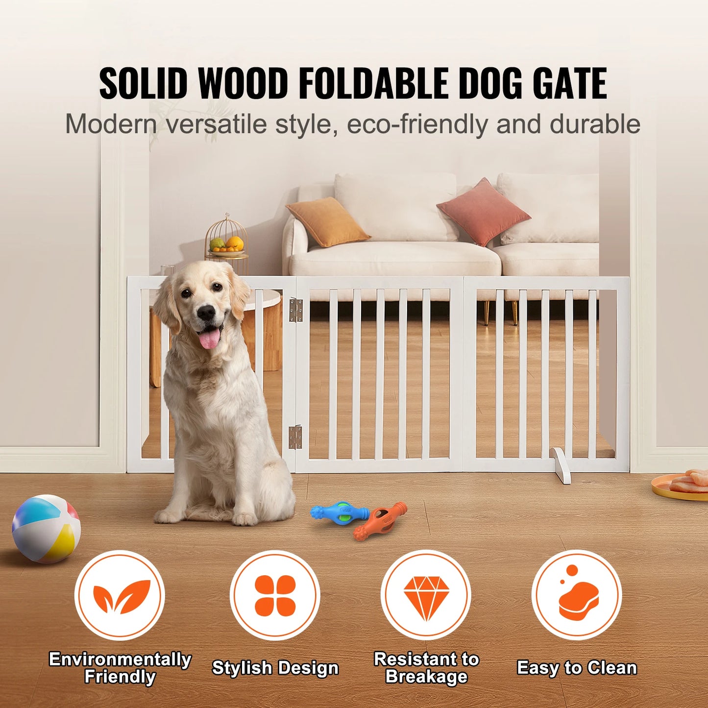 SucceBuy Free Standing Dog Gate 3 Panels Foldable Expandable