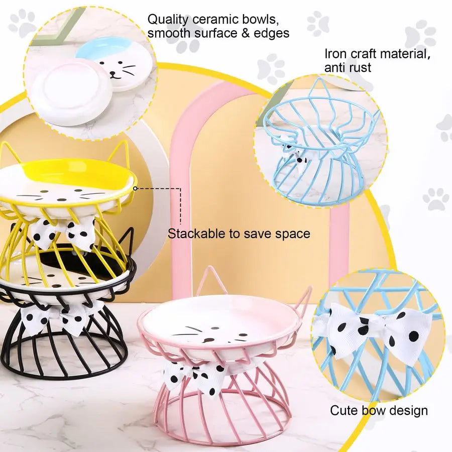 XMSJ Cat Feeder Elevated Ceramic Bowls With Metal Stand