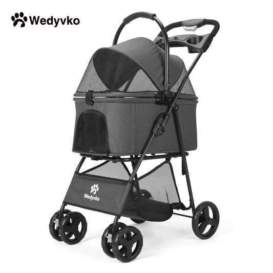 Wedyvko Luxury Detachable Four Wheel Pet Stroller Cup Holder Design