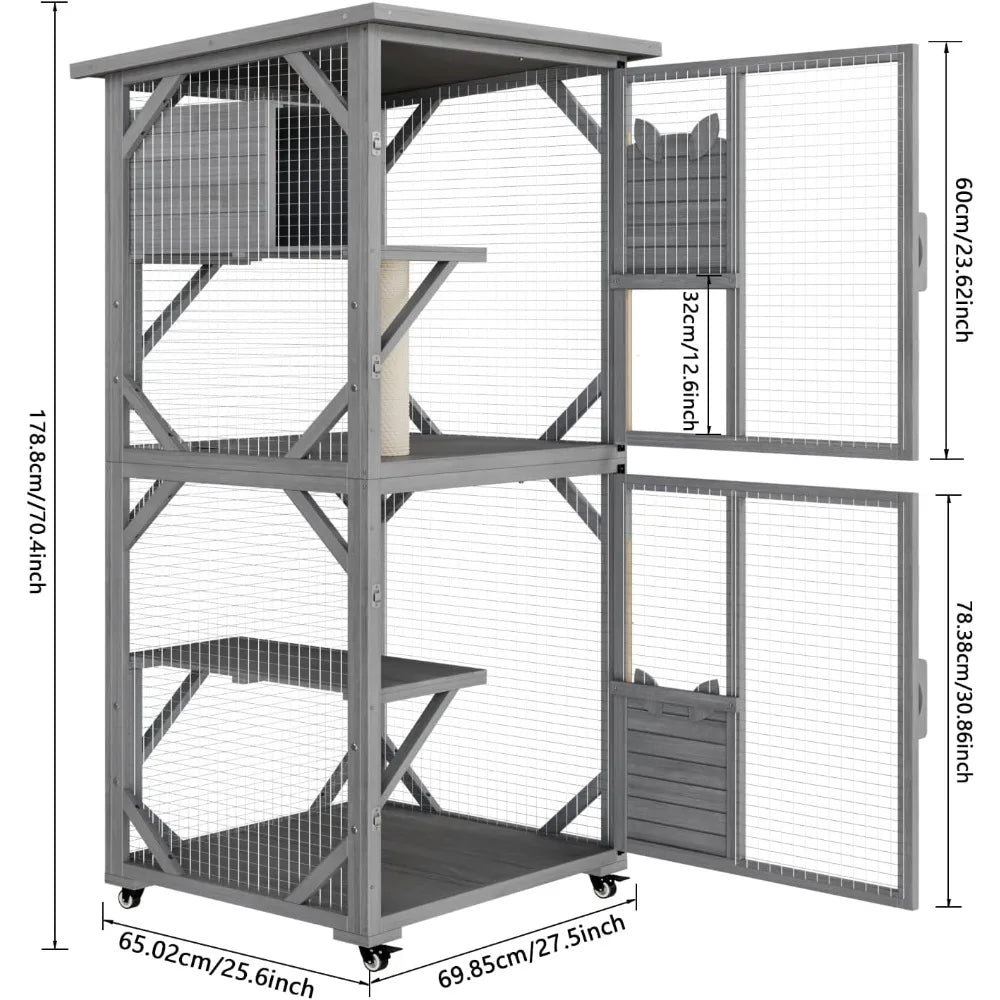 Closure Outdoor Catio Cat Enclosure With Waterproof Roof And Beech Wood