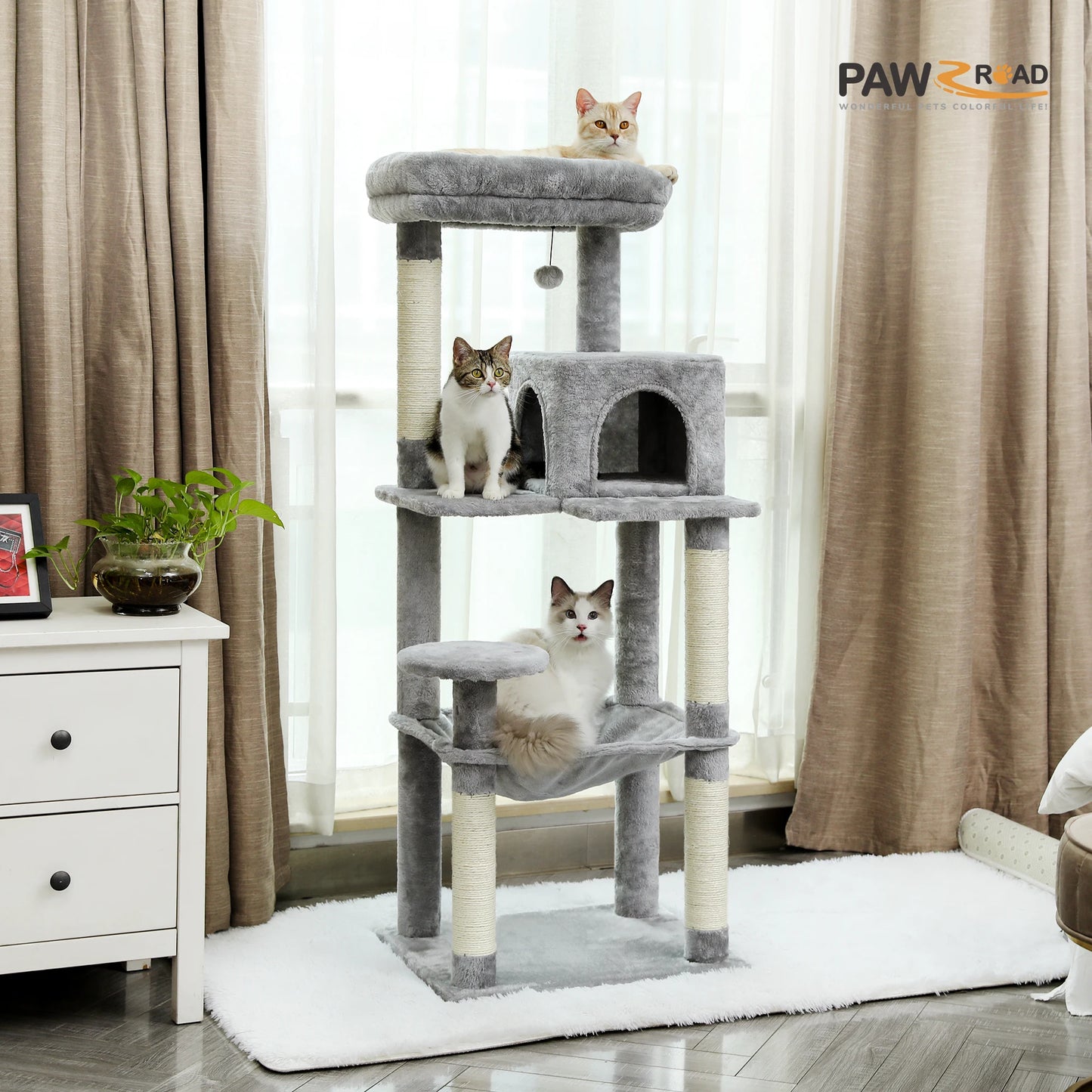 PAWZ Road Indoor Cat Tree 5-Level Tower With Hammock