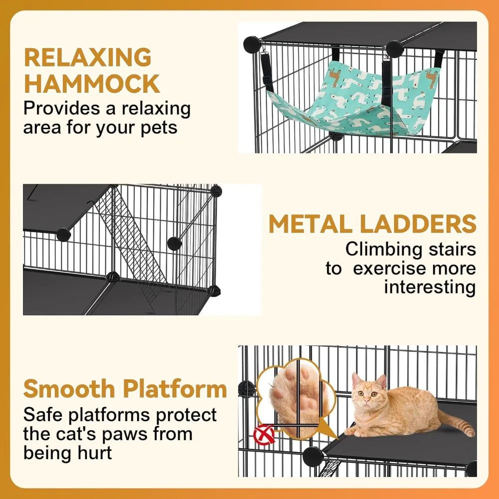 Three-Tier DIY Cat Cage Catio With Hammock For Indoor Outdoor