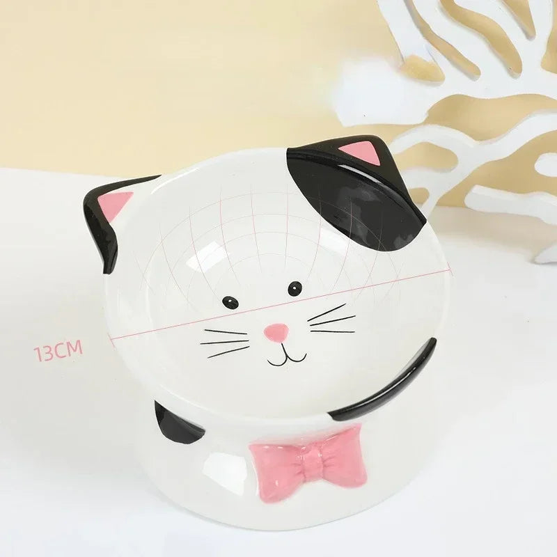 Hign-concerned Cartoon Ceramic High Foot Cat Bowl Cat Head Design