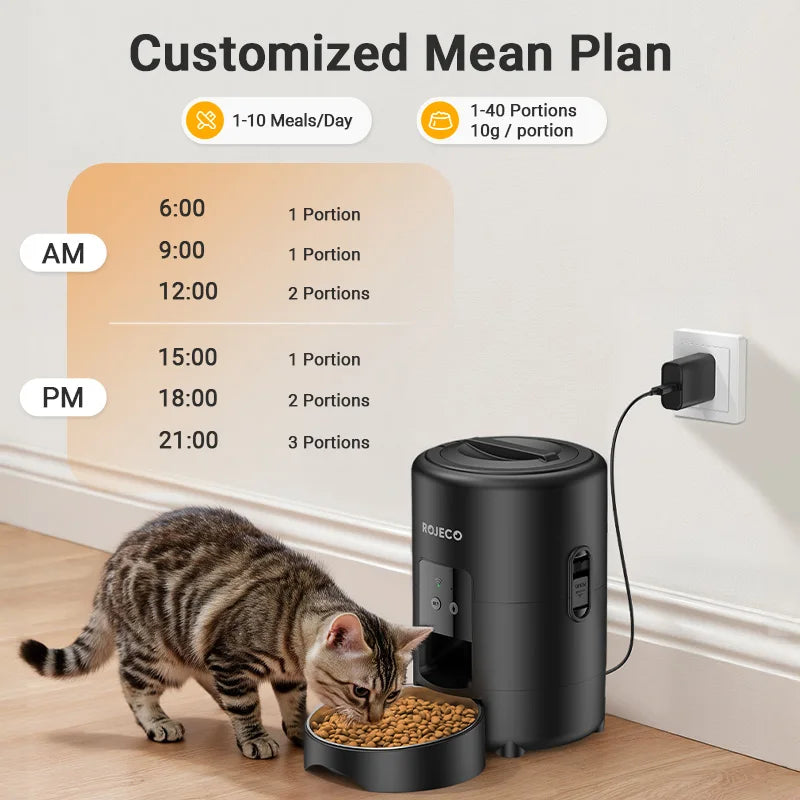 ROJECO Automatic Cat Feeder Smart WiFi Remote Control Dispenser