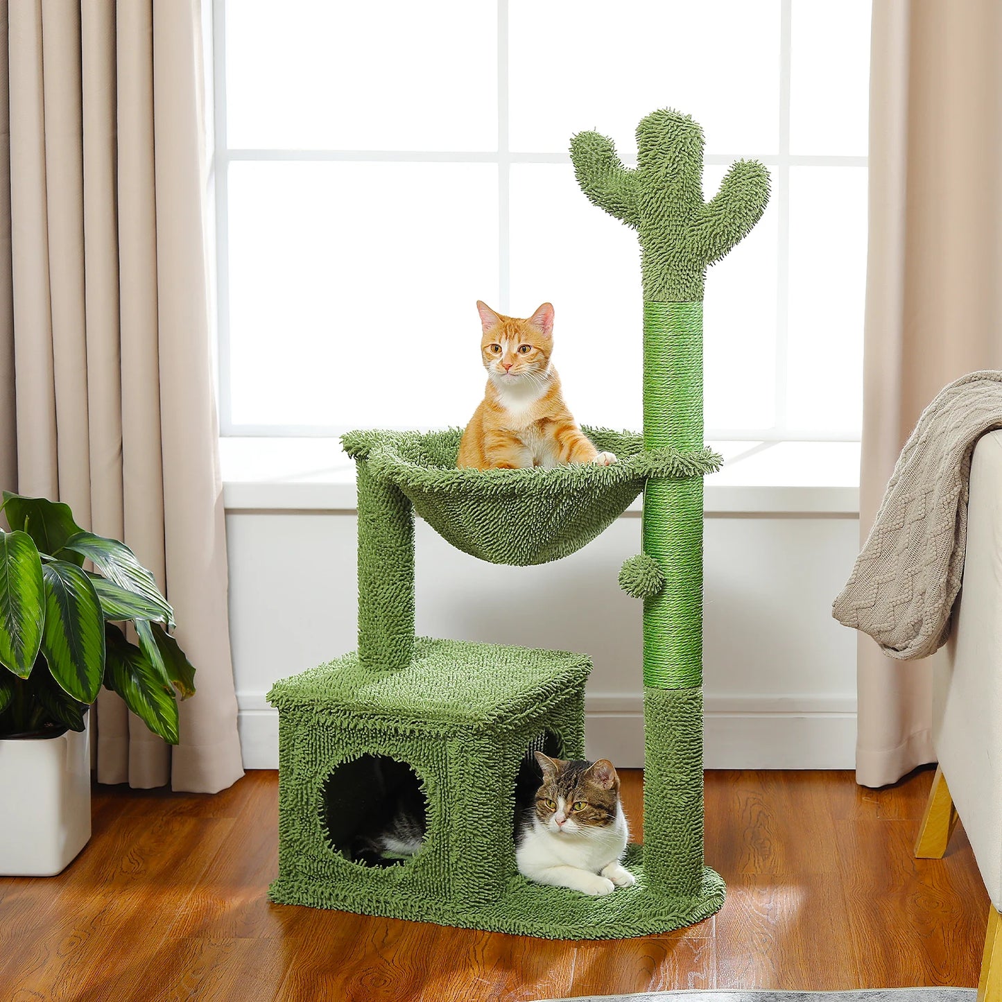 PEQULTICN Cactus Cat Tree With Condo Hammock And Dangling Ball