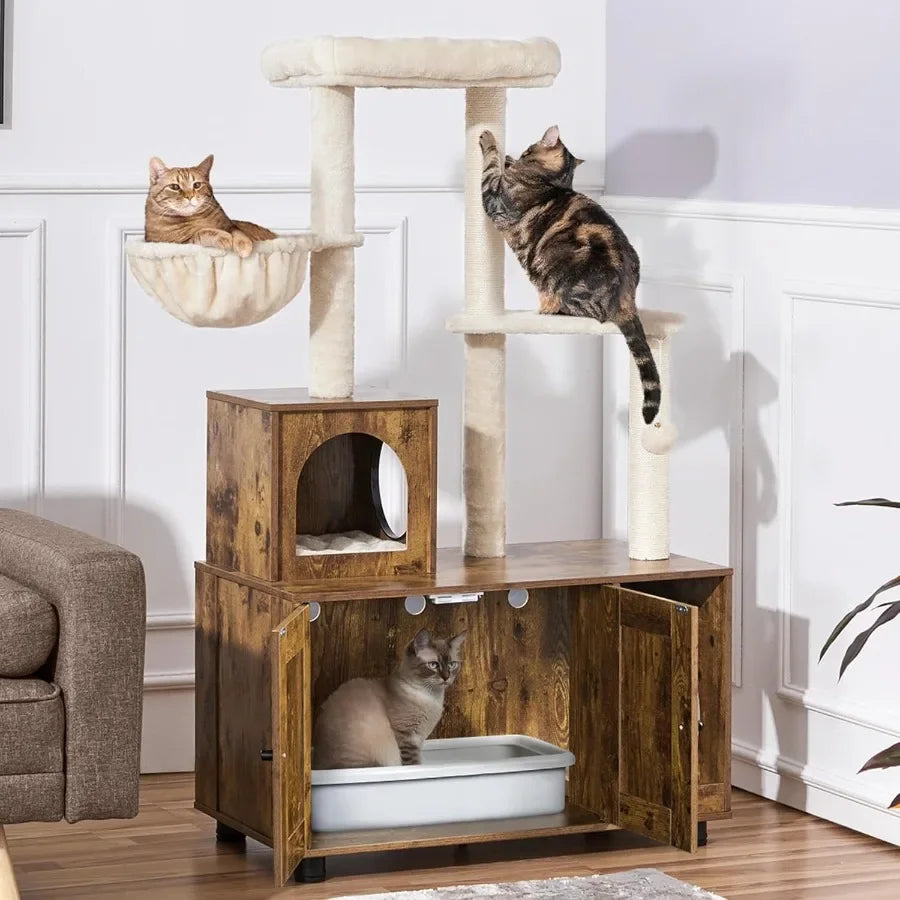 Feature Allinone Indoor Litter Box Enclosure With Integrated Cat Tree