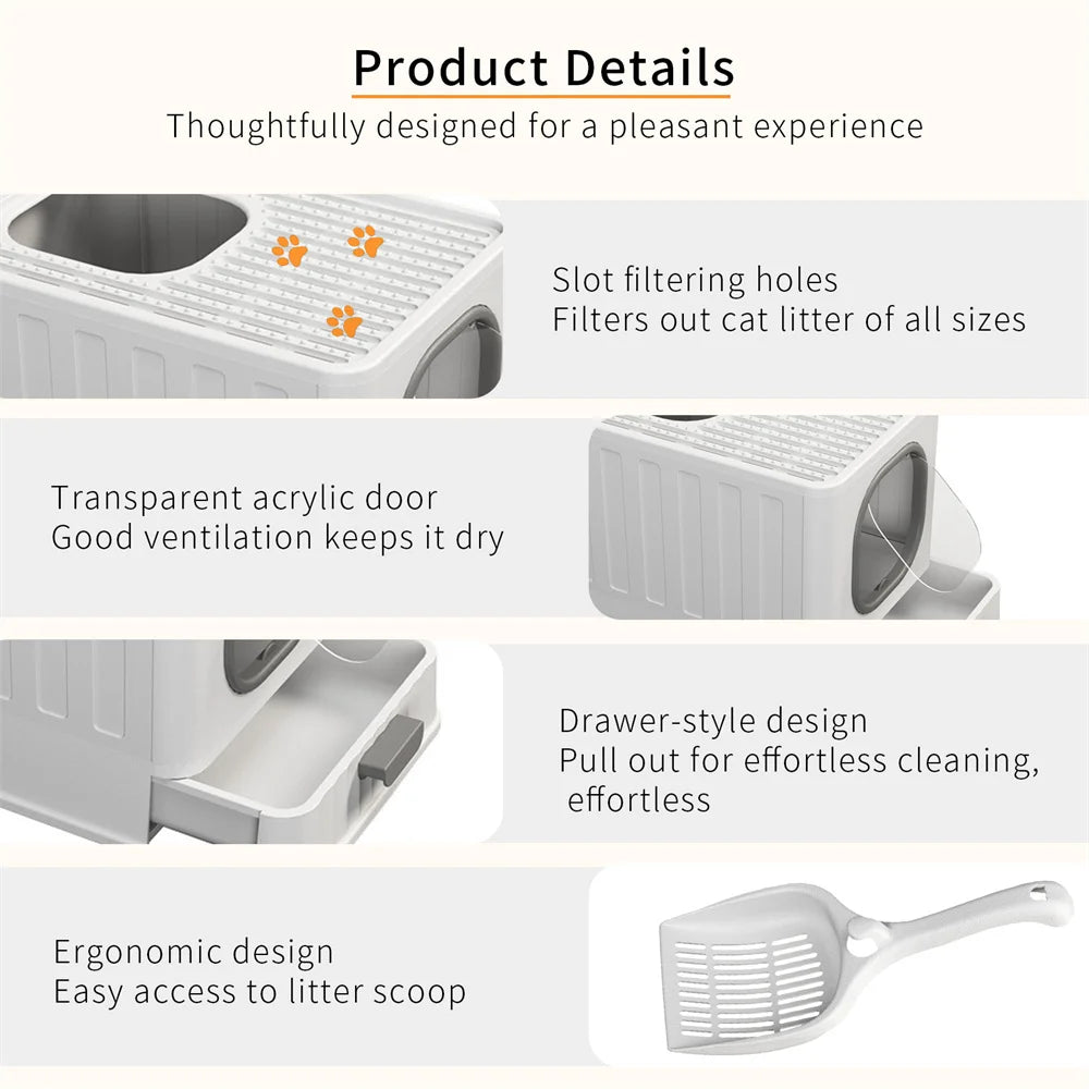 Cat Litter Box Hooded Tray With Front And Top Access