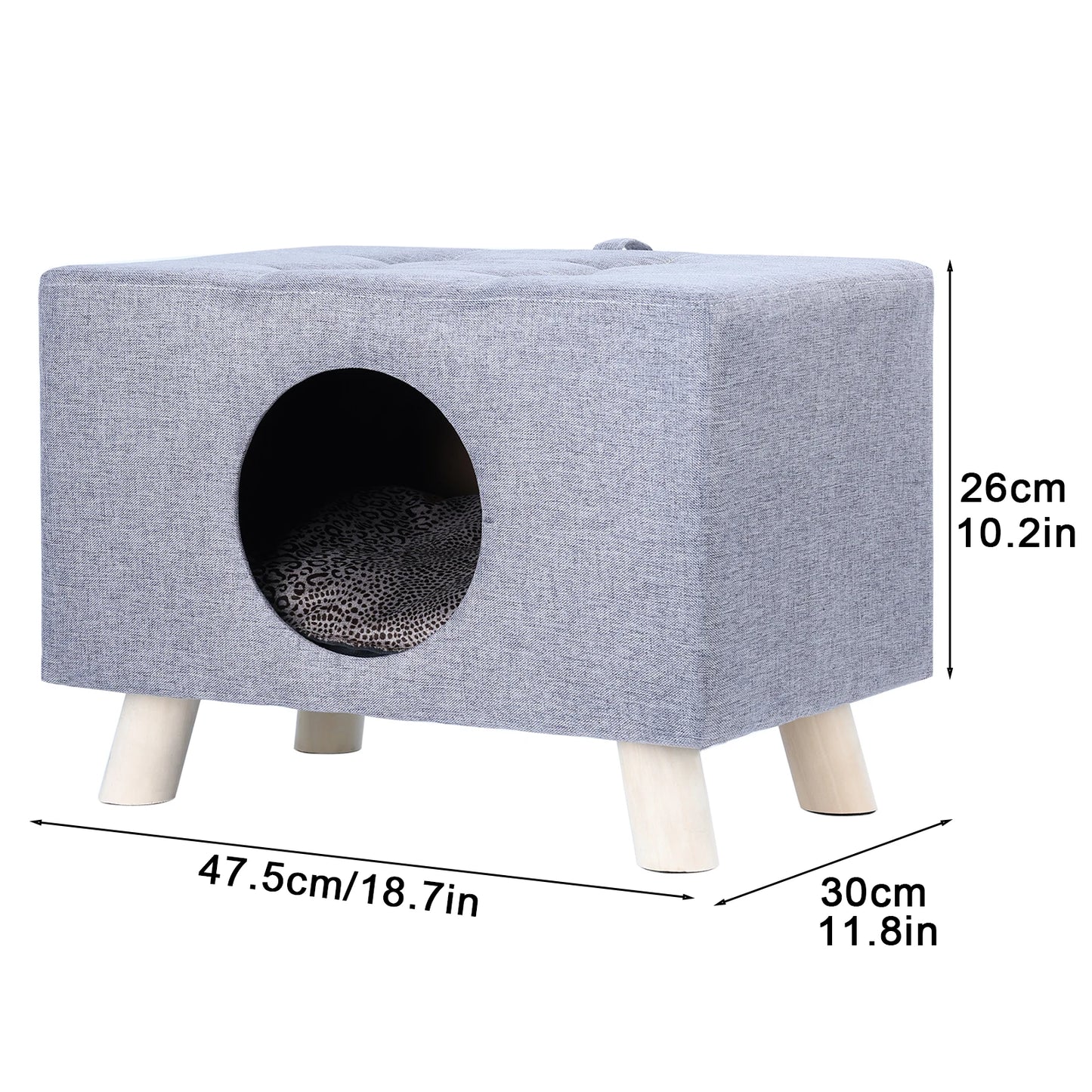 Wooden Cat House Cube Bed With Mat Cushion For Cats And Dogs