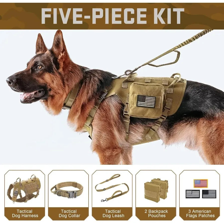 High Concerned Tactical Dog Harness No Pull Bungee Leash Set