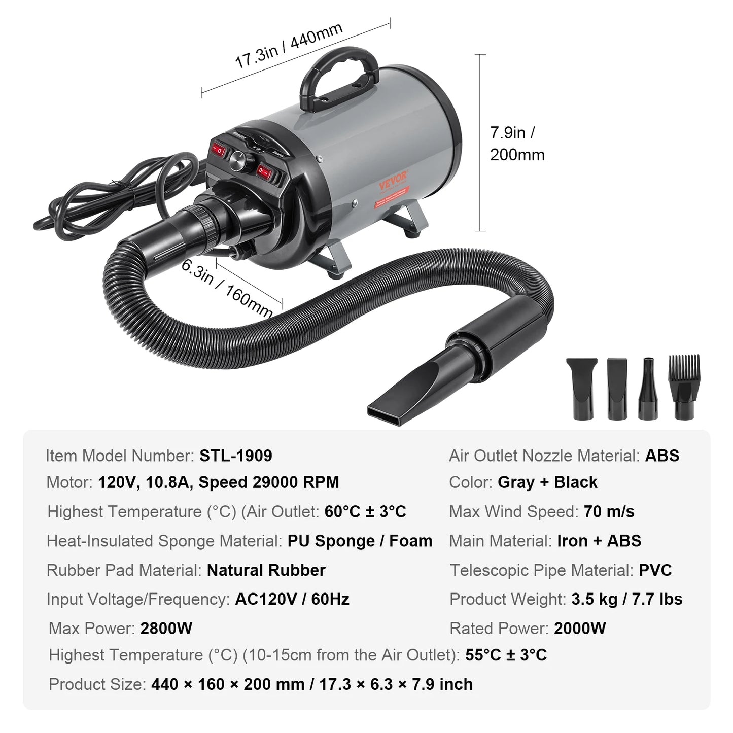 2000W Pet Dryer For Dog Grooming With Adjustable Speed