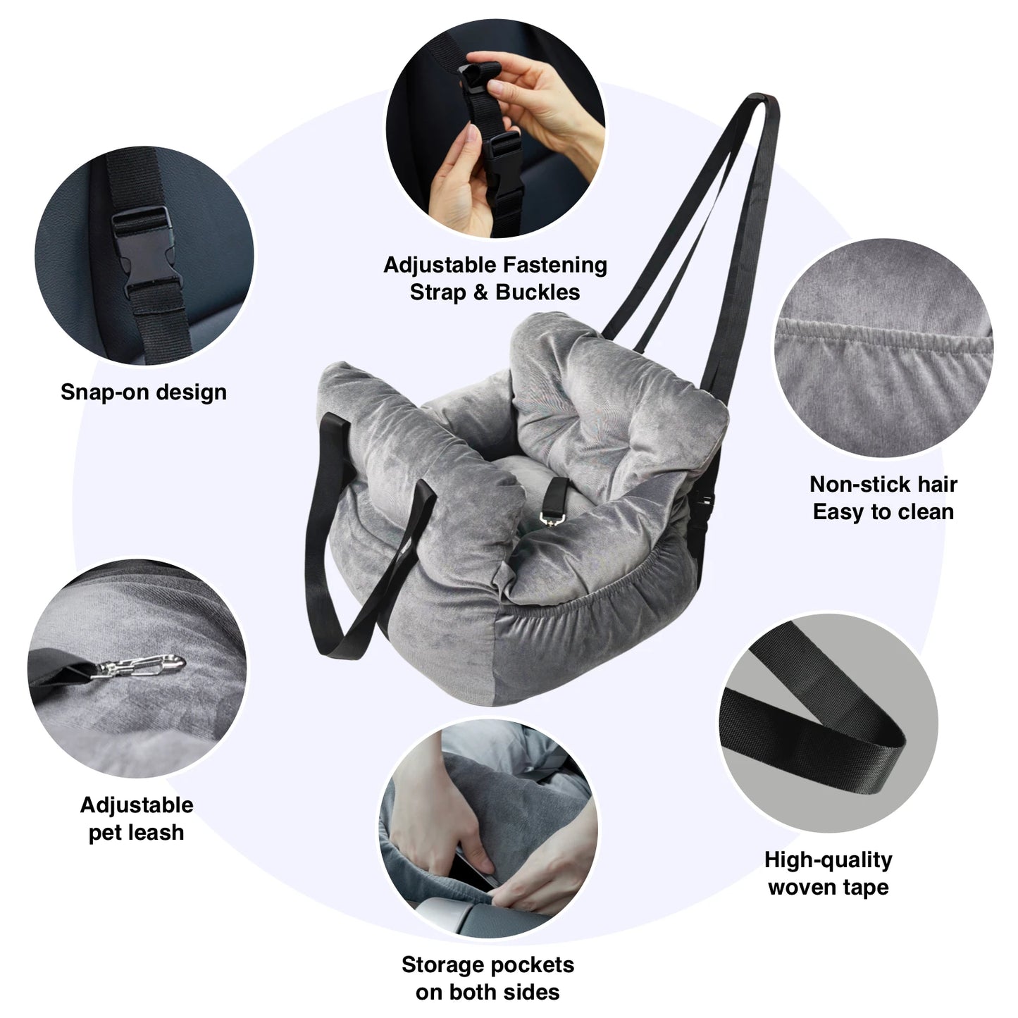 2 In 1 Dog Car Seat Carrier Bag Detachable Handles
