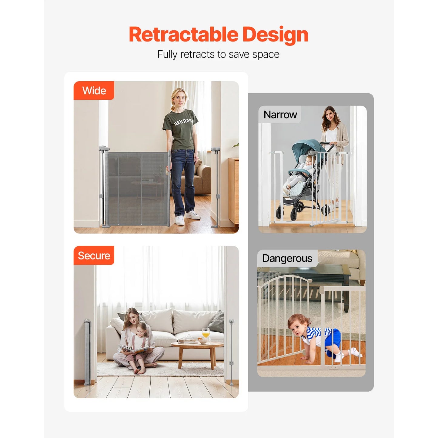 SucceBuy Retractable Baby Gate For Kids And Pets Mesh Security
