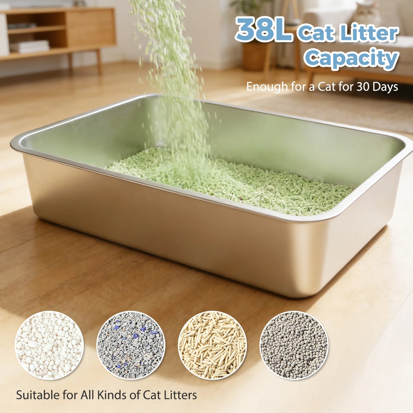 Stainless Steel Cat Litter Box With Scoop Dual Entry