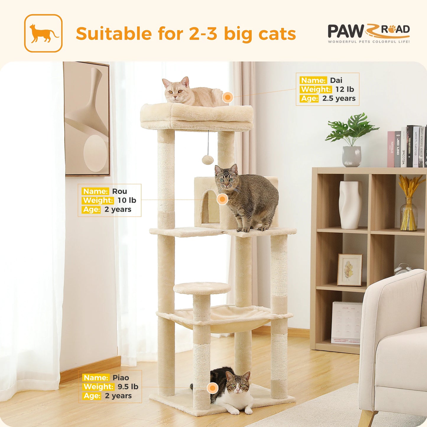 PAWZ Road 5 Level Cat Tree Tower Sisal Scratching Posts