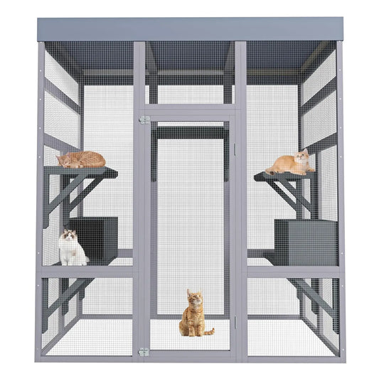 Outdoor Catio Cat Enclosure With Window Access And Walk-In Design