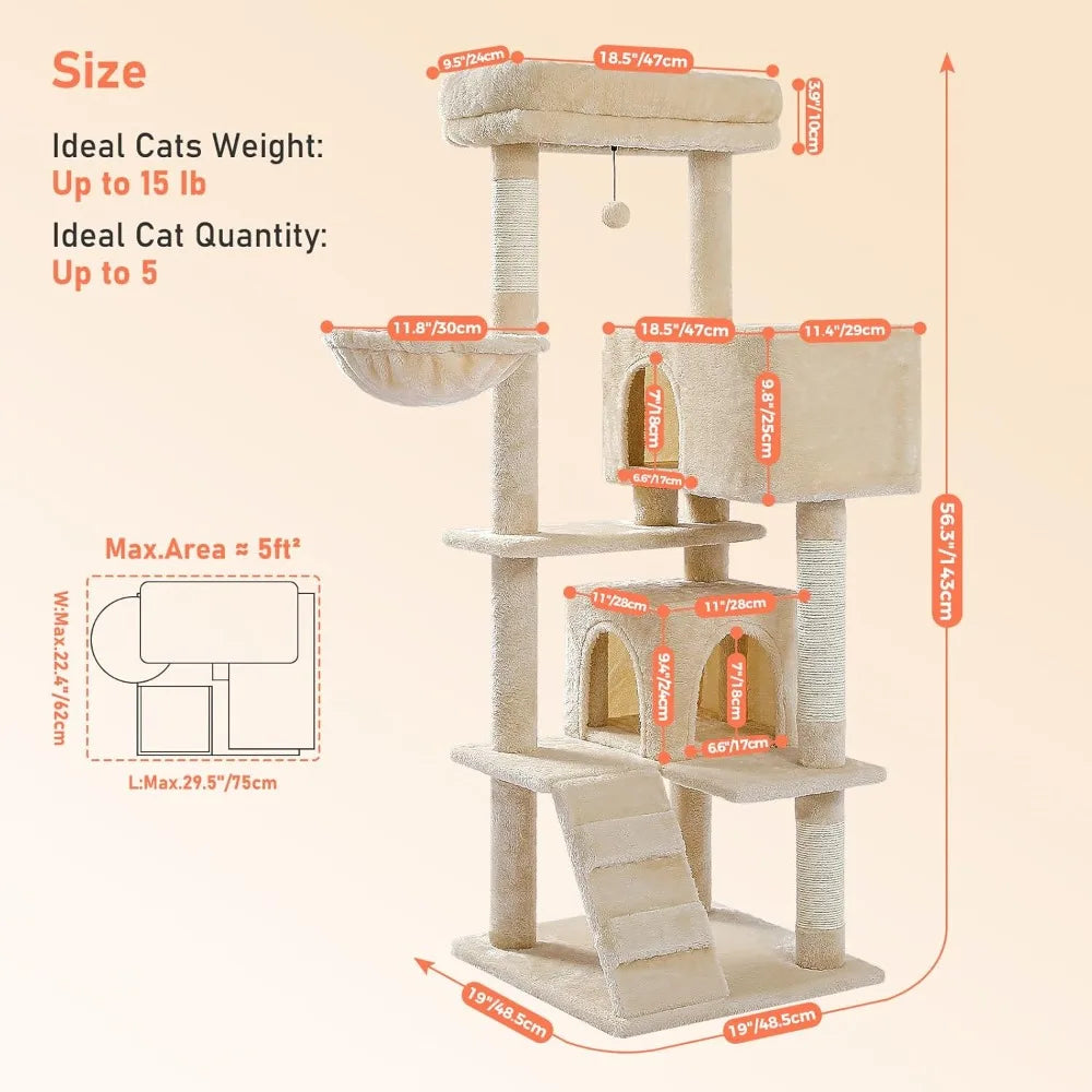 HUANZHUANG Cat Tree Indoor With Two Condos And Top Perch