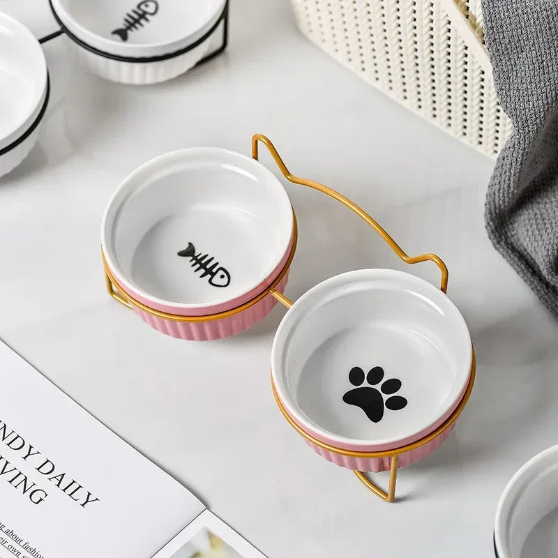 Ceramic Elevated Pet Bowl For Dogs And Cats With Bracket