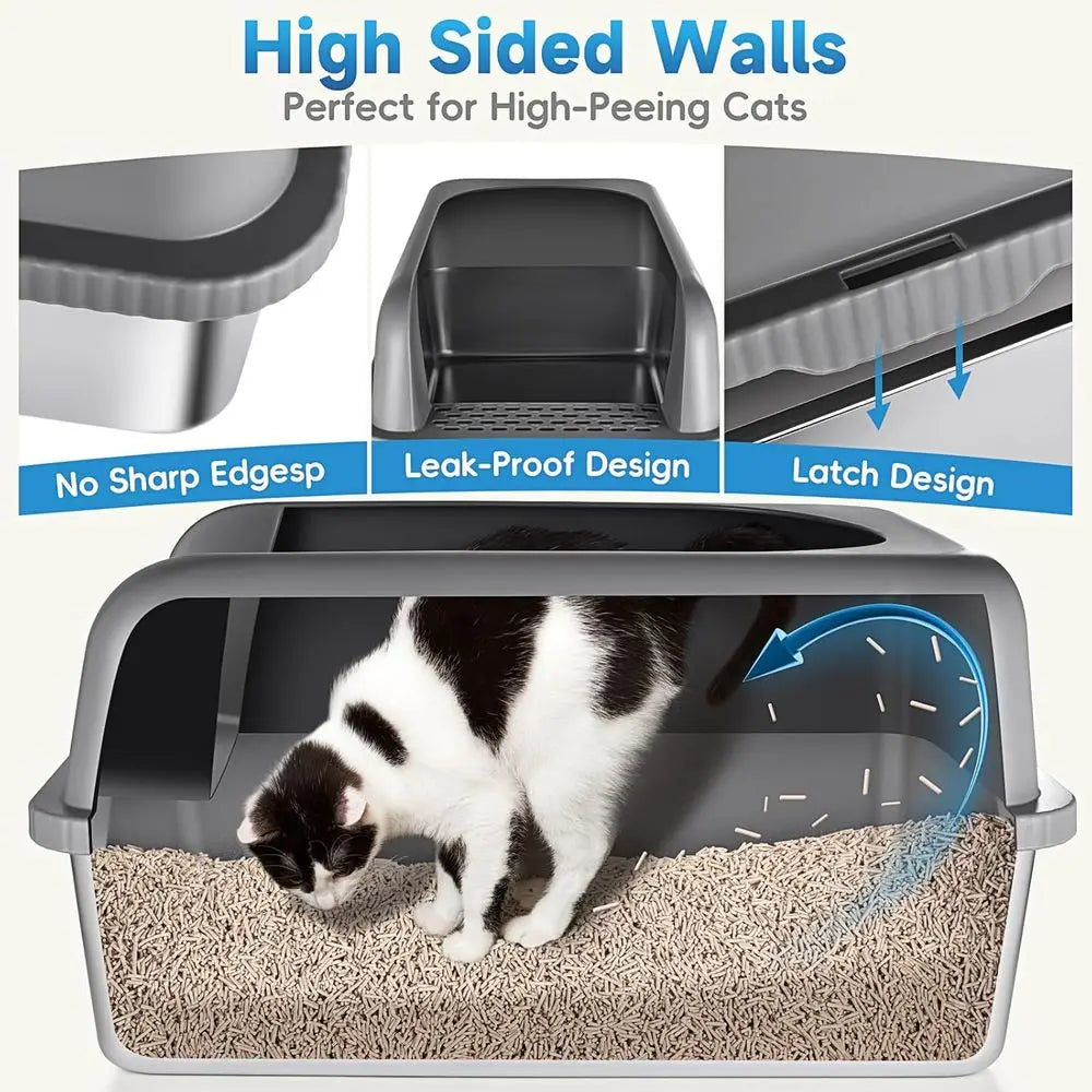 Stainless Steel Cat Litter Box With Lid Enclosed Design