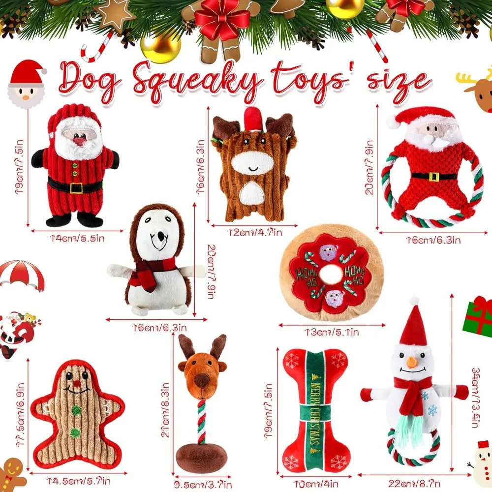 Hign-concerned Christmas Dog Toys 9 Pcs Squeaky Plush Chew Set