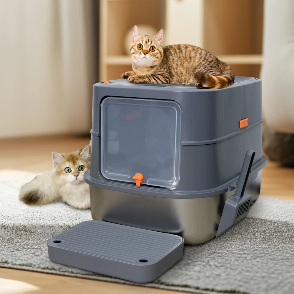 Stainless Steel Cat Litter Box Enclosed With Scoop Lid
